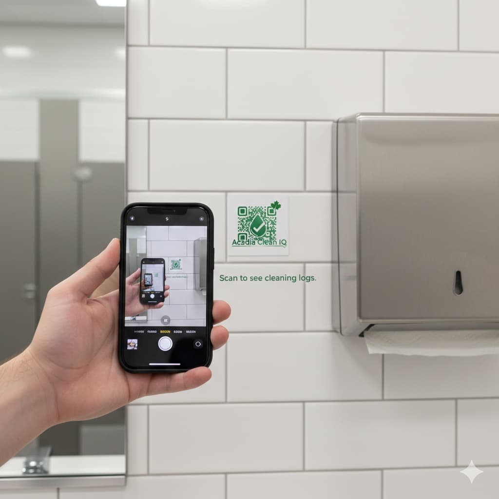 Staff scanning Acadia CleanIQ QR code